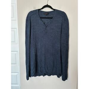 John Varvatos Linen Blend Long Sleeve Henley Blue Men's XL Luxury Preppy